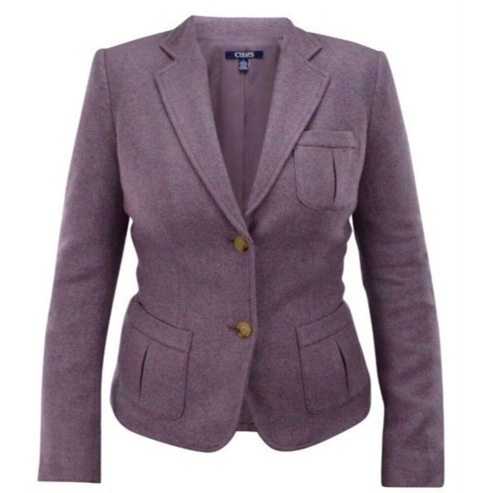 Chaps Wool-Blend Women Blazer Mottled Purple  Blue Tweed Front Pockets NEW 4